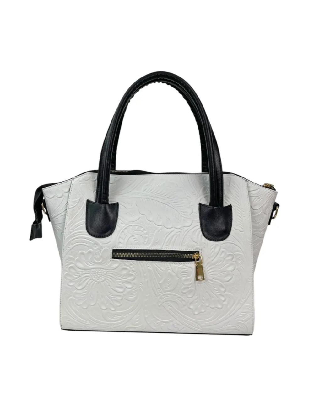 Black and White Embossed Tooled Artisan LEATHER Bag Purse Bolsa Artesanal Mexico - Picture 4 of 14